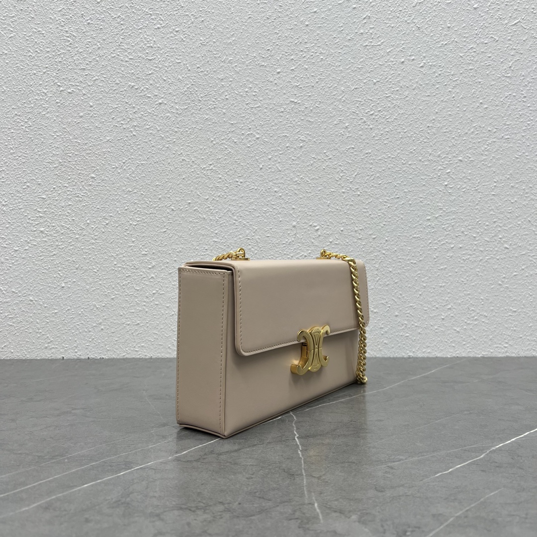 Celine Chain Box Triomphe Shoulder Bag In Smooth Calfskin Dark Beige 199992